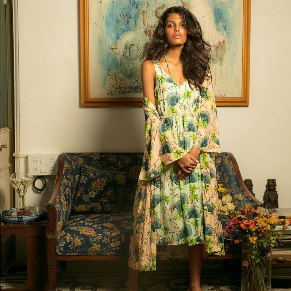 Verandah plunge neck tiered midi dress